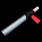 Metal torch with a red handle on a white background