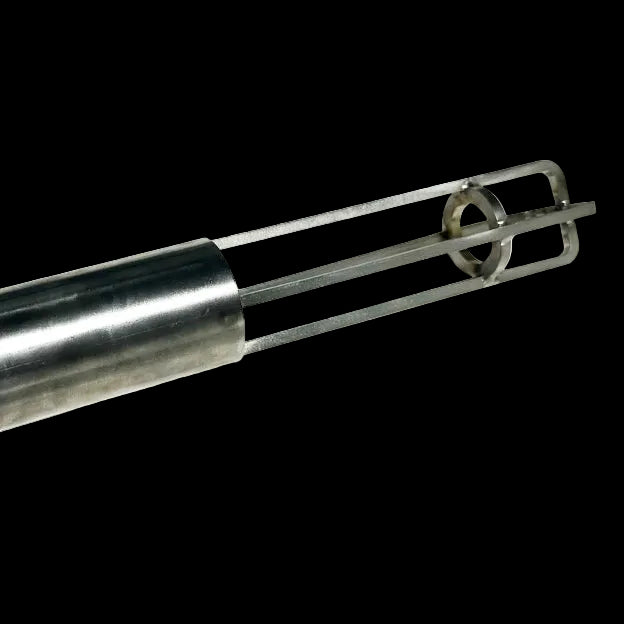 A stainless steel hose adapter with a cylindrical shape and a hose connection at one end.