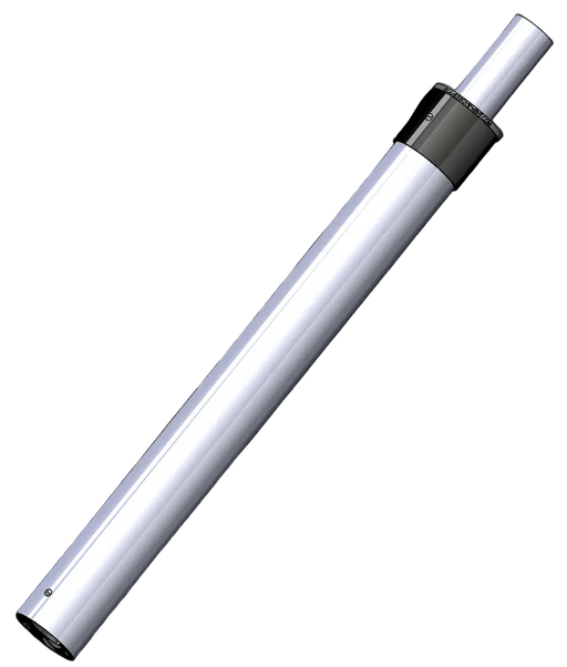 White cylindrical object with a metallic cap on a light gray background