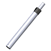 White cylindrical object with a metallic cap on a light gray background