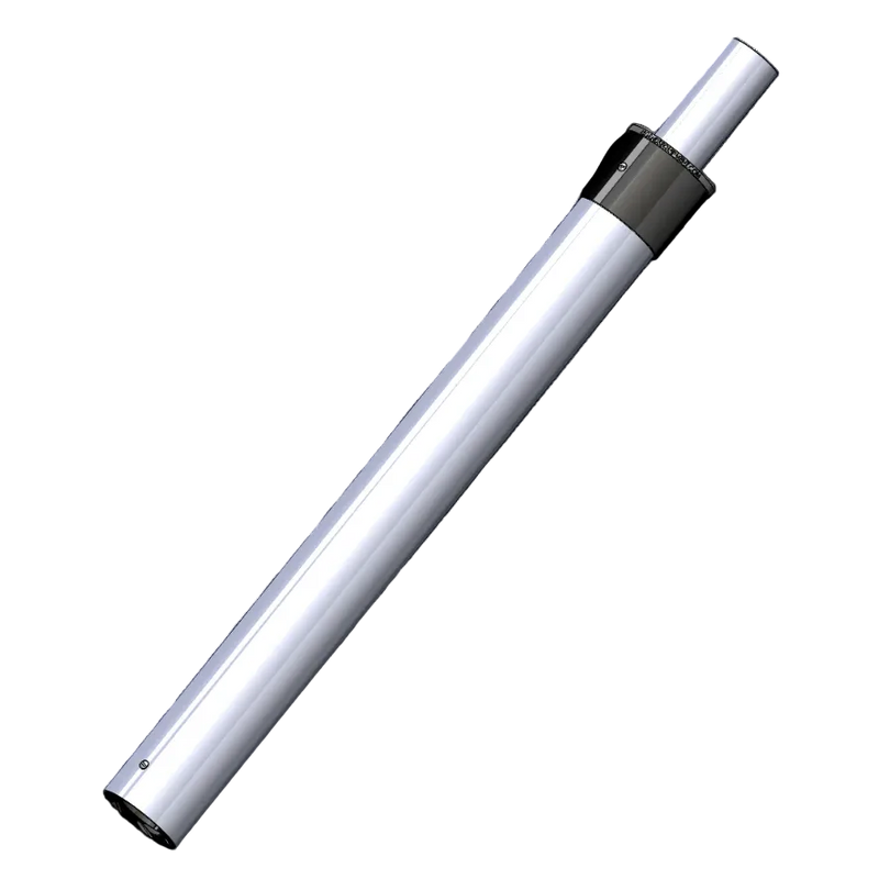 White cylindrical object with a metallic cap on a light gray background