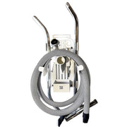 Metallic vacuum cleaner on a black background