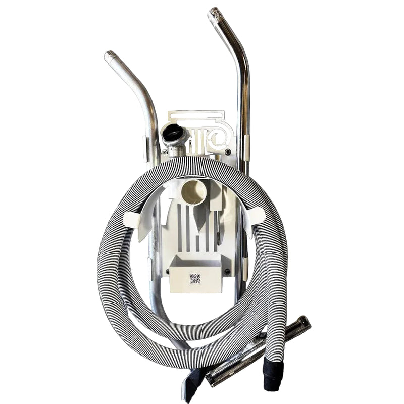 Metallic vacuum cleaner on a black background
